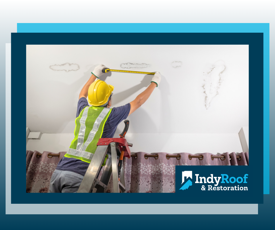 Leaky ceiling being inspected by Indy Roof & Restoration